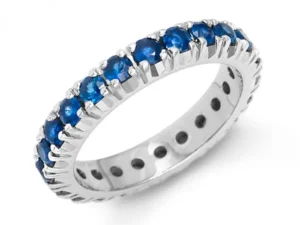 Jonc éternité Diana classique à saphirs bleus en or blanc 14k pour femme