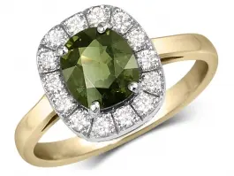 Bague Norma saphir vert coussin et diamants en or jaune et blanc 14k pour femme