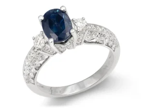 Splendide bague victorienne saphir et diamants en or blanc 18k