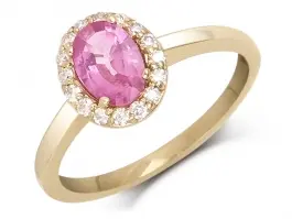 Bague halo de diamants serti d'un saphir rose en OR 14K