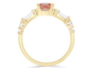 Set d'alliances Glorianne saphir padparadscha diamants baguettes anneau contour millegrain en or jaune 14k