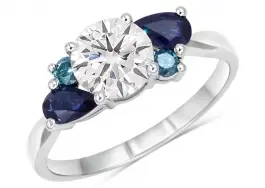 Bague Quinta diamant solitaire 1 carat saphirs poire et diamants bleus en or blanc 14k pour femme