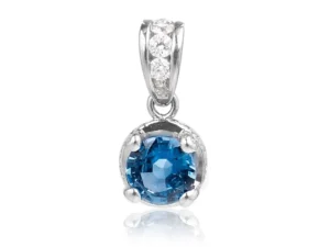 Pendentif saphir et diamant sur couronne en or blanc 18k pour femme