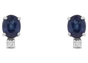 Boucles d'oreilles Ovia saphirs bleus 5x4mm taille ovale et diamants en or blanc 14k