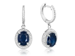 Boucles d'oreilles pendantes Royale saphir bleu et diamant