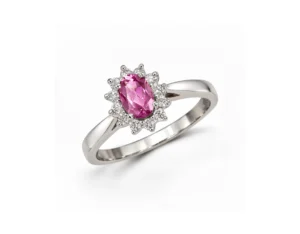 bague or blanc 14k saphir rose