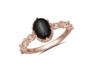bague saphir noir étoilé et diamants en or rose 10k pour femme