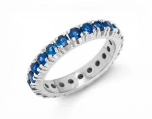 bague saphirs bleus naturels or blanc 14k