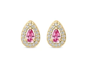 boucles d’oreilles 14K en or jaune avec saphirs roses poire et diamants
