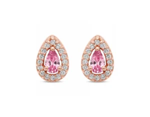 boucles d’oreilles 14K en or rose avec saphirs roses poire et diamants