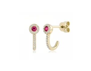 boucles d'oreilles demi-anneaux saphirs roses et halo de diamants en or 14k