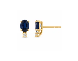 boucles d’oreilles saphirs bleus et diamants en or jaune 14k